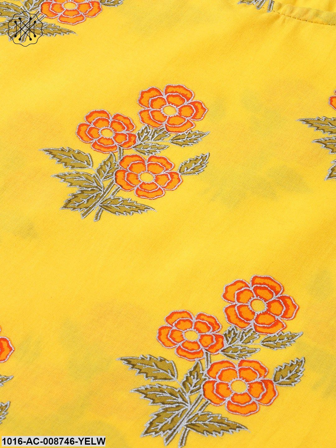 Yellow & Orange Printed maxi dress with Round neck & half sleeves