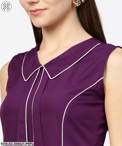 Purple Sleeveless A-Line Dress With Piping Work