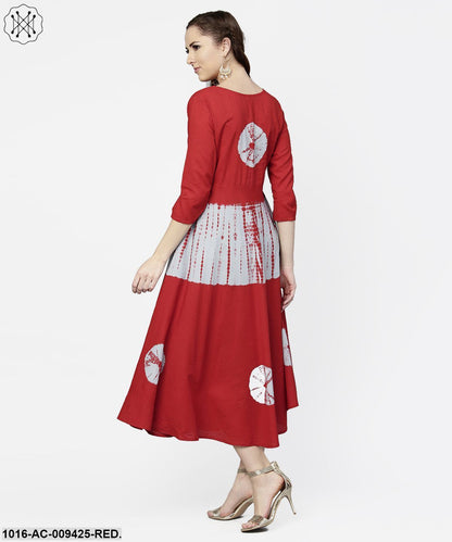 Red Tye Dye 3/4Th Sleeve Cotton Maxi Dress