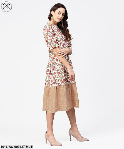 Multi Printed Half Sleeve Cotton A-Line Dress