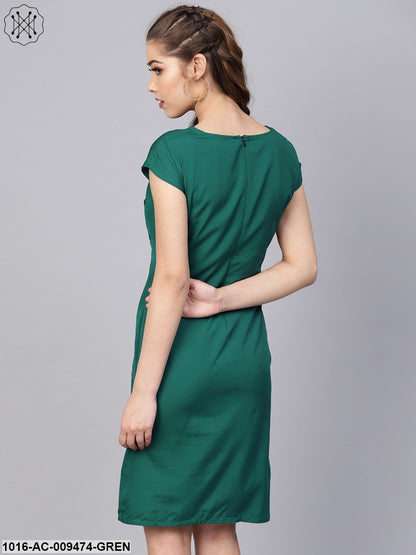 Dark Green Sheath Cap Sleeve Dress