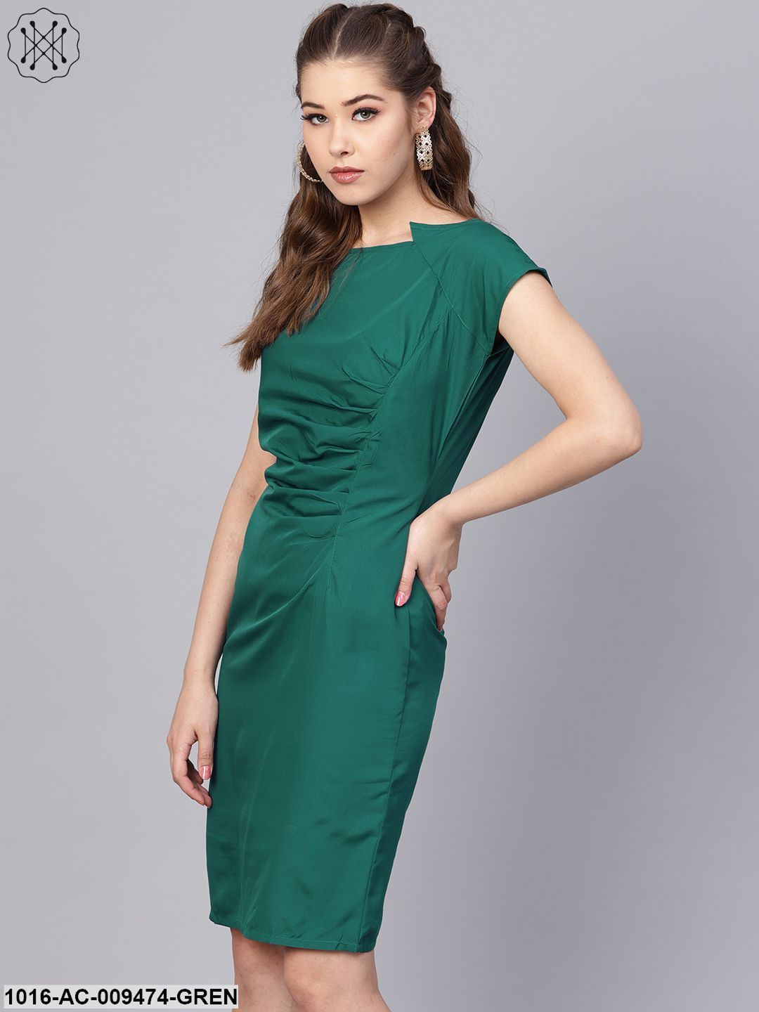 Dark Green Sheath Cap Sleeve Dress