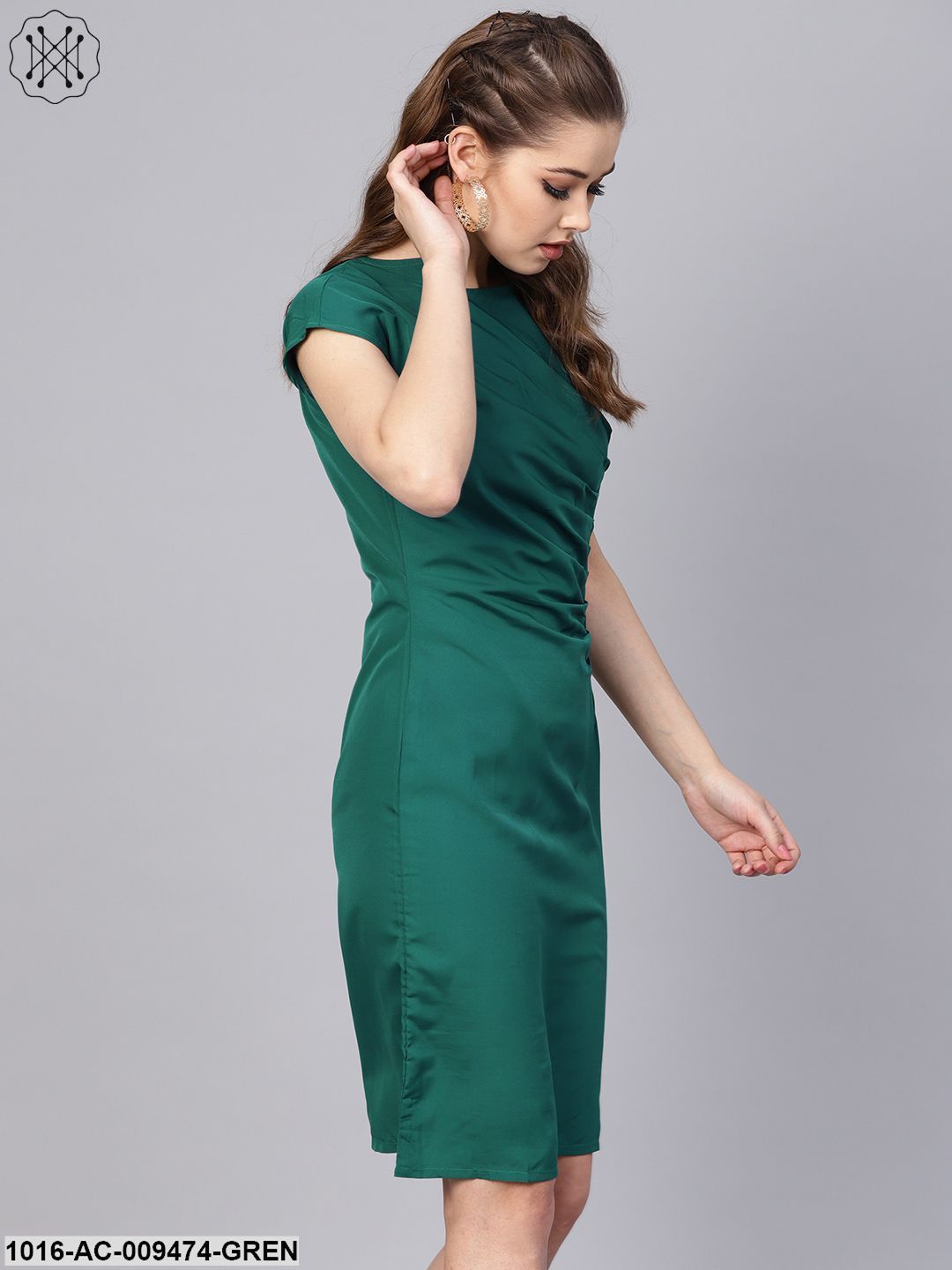 Dark Green Sheath Cap Sleeve Dress Trendphoria Dark Green Sheath Cap Sleeve Dress Trendphoria