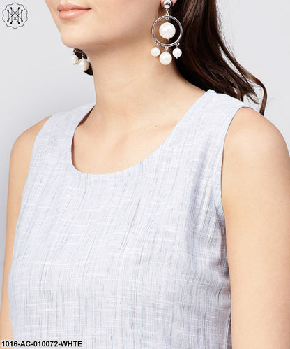 WhiteSleeveless A-Line Kurta With Round Neck