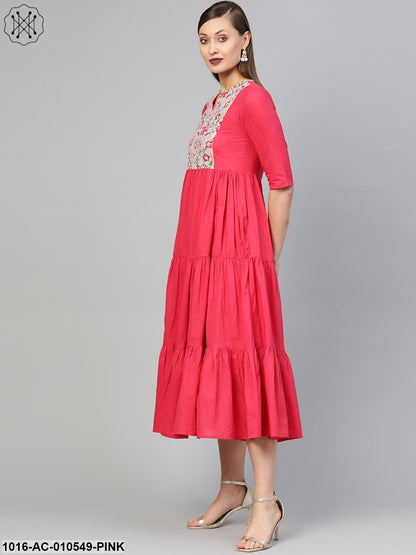 Women Pink & Grey Solid Fit And Flare Dress