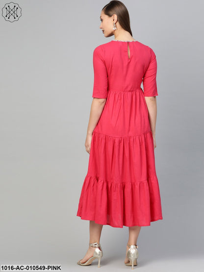 Women Pink & Grey Solid Fit And Flare Dress