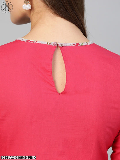 Women Pink & Grey Solid Fit And Flare Dress