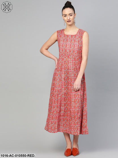 Women Red & Pink Geometric Printed Maxi Dress