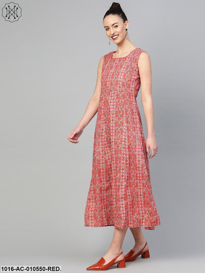 Women Red & Pink Geometric Printed Maxi Dress