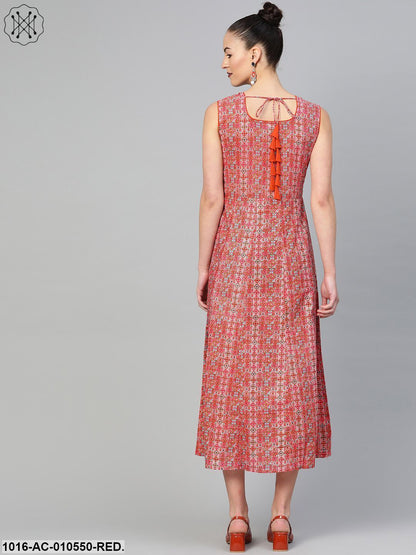 Women Red & Pink Geometric Printed Maxi Dress