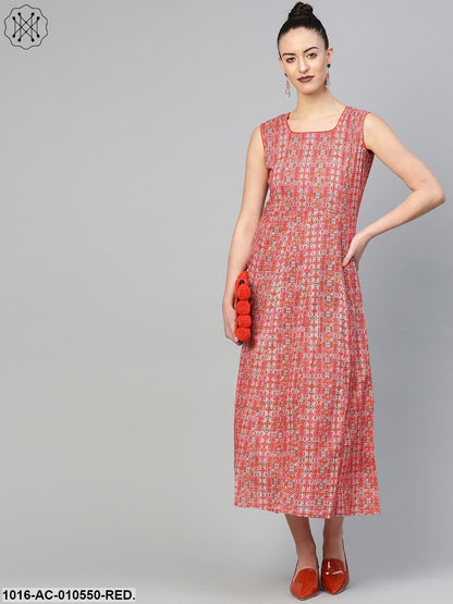 Women Red & Pink Geometric Printed Maxi Dress