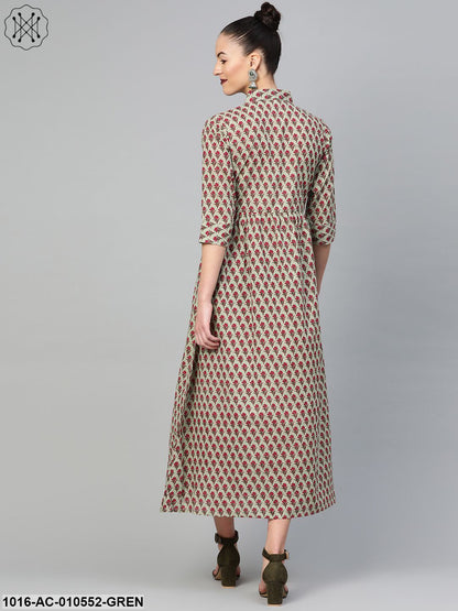 Women Green & Red Floral Printed Fit And Flare Dress