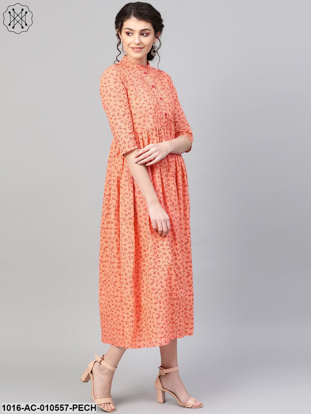 Women Peach &Floral Printed Maxi Dress