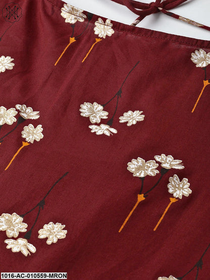 Women Maroon & White Floral Printed Maxi Dress