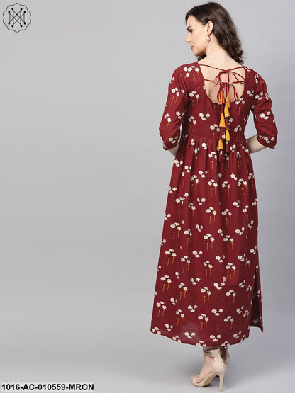 Women Maroon & White Floral Printed Maxi Dress
