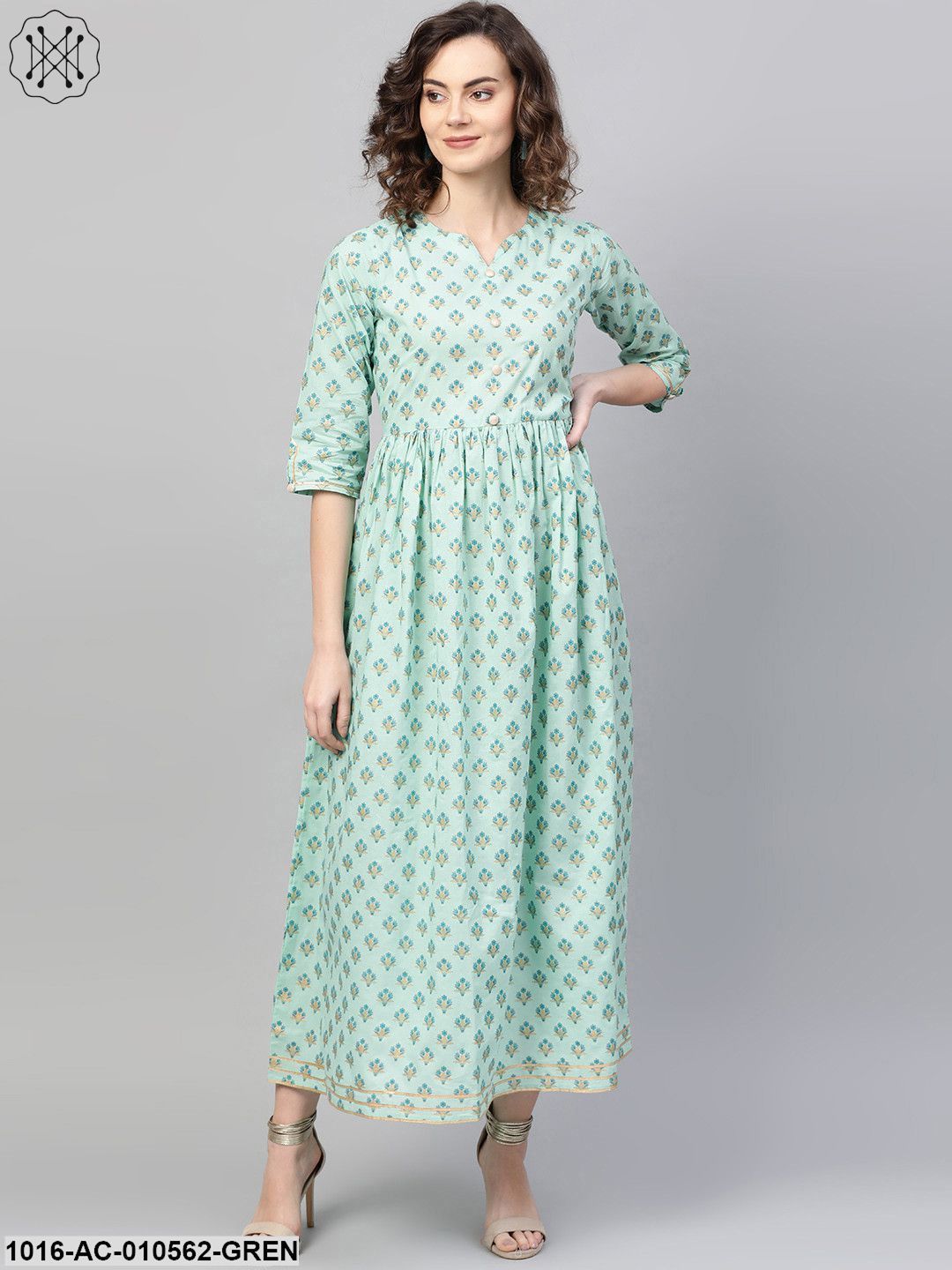 Women Green & Blue Floral Printed Maxi Dress