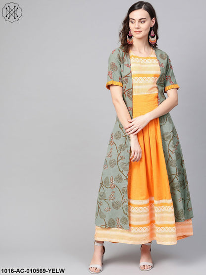Women Yellow & Green Tribal Printed Two-Piece Dress