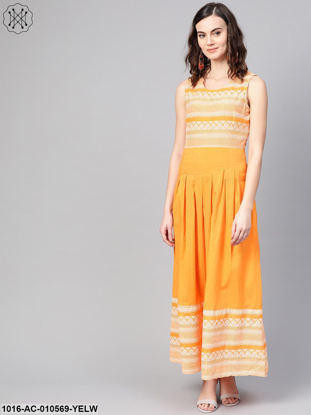 Women Yellow & Green Tribal Printed Two-Piece Dress