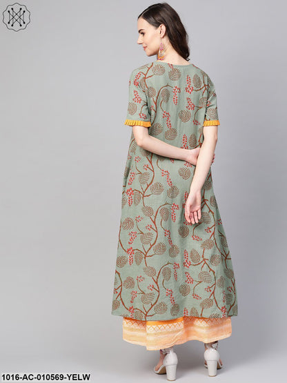 Women Yellow & Green Tribal Printed Two-Piece Dress