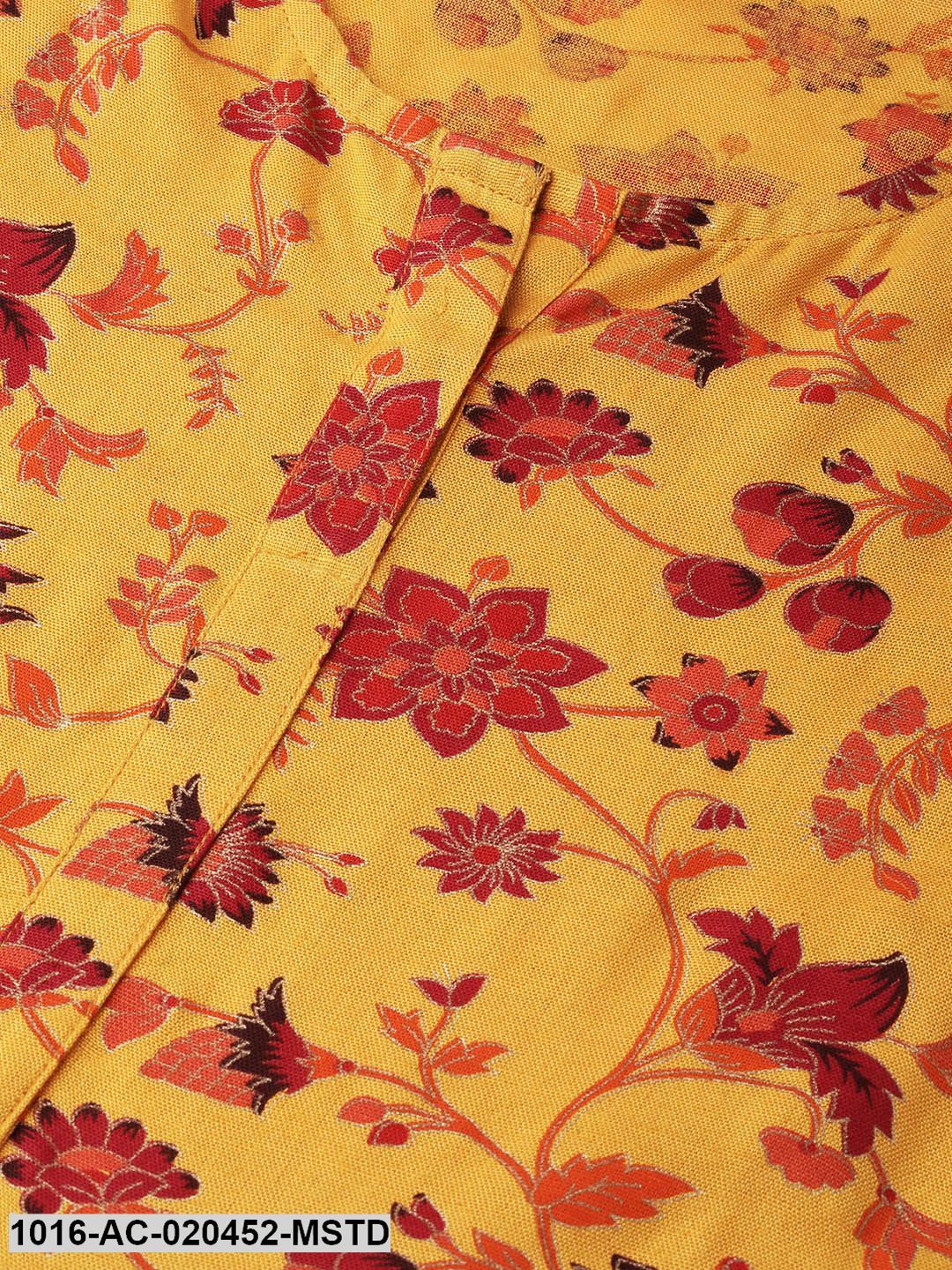 Mustard Yellow & Red Printed A-Line Dress