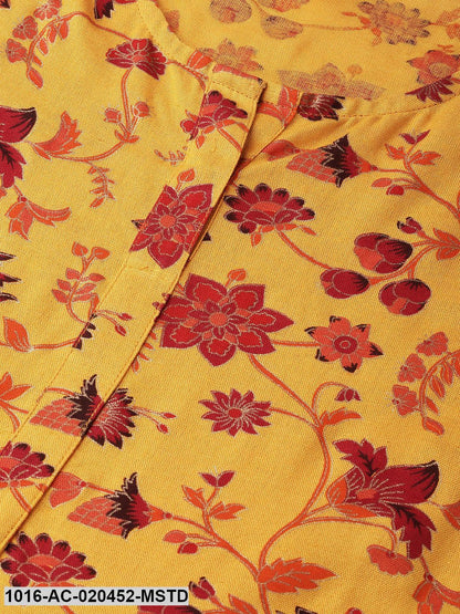 Mustard Yellow & Red Printed A-Line Dress