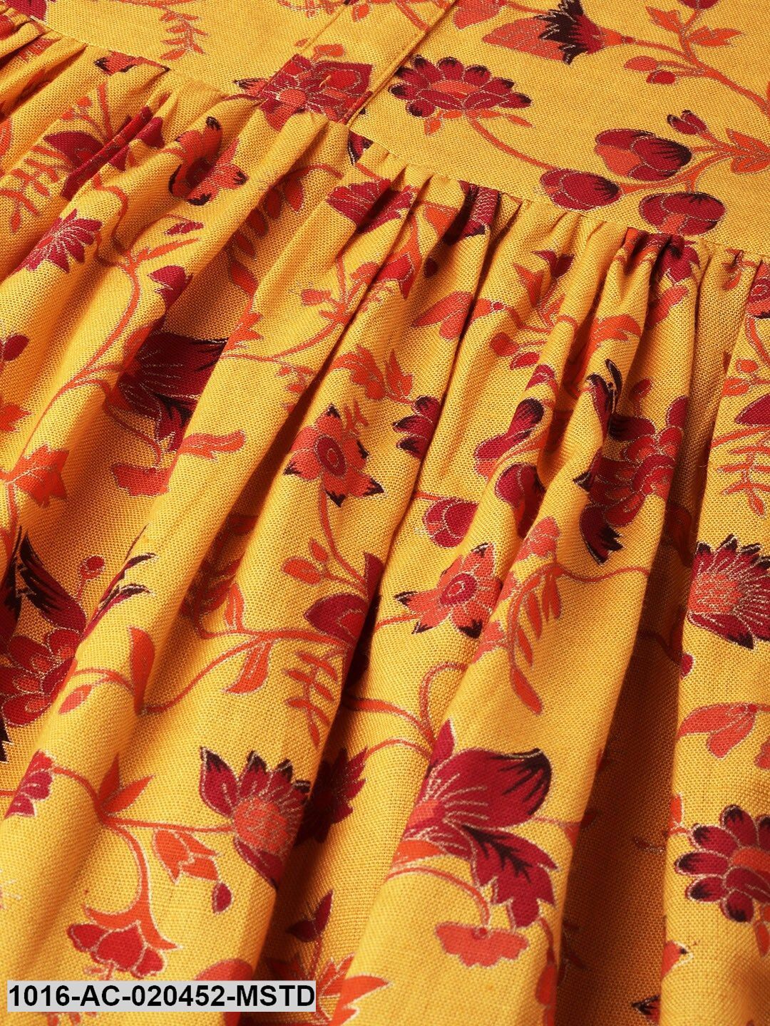 Mustard Yellow & Red Printed A-Line Dress