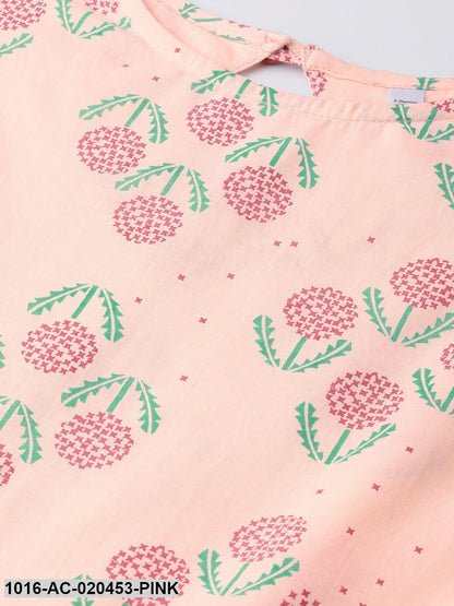 Pink & Green Printed A-Line Dress