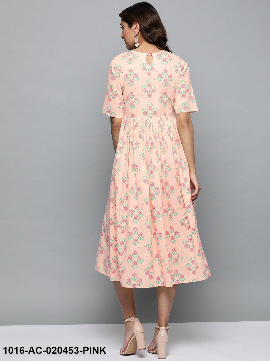 Pink & Green Printed A-Line Dress