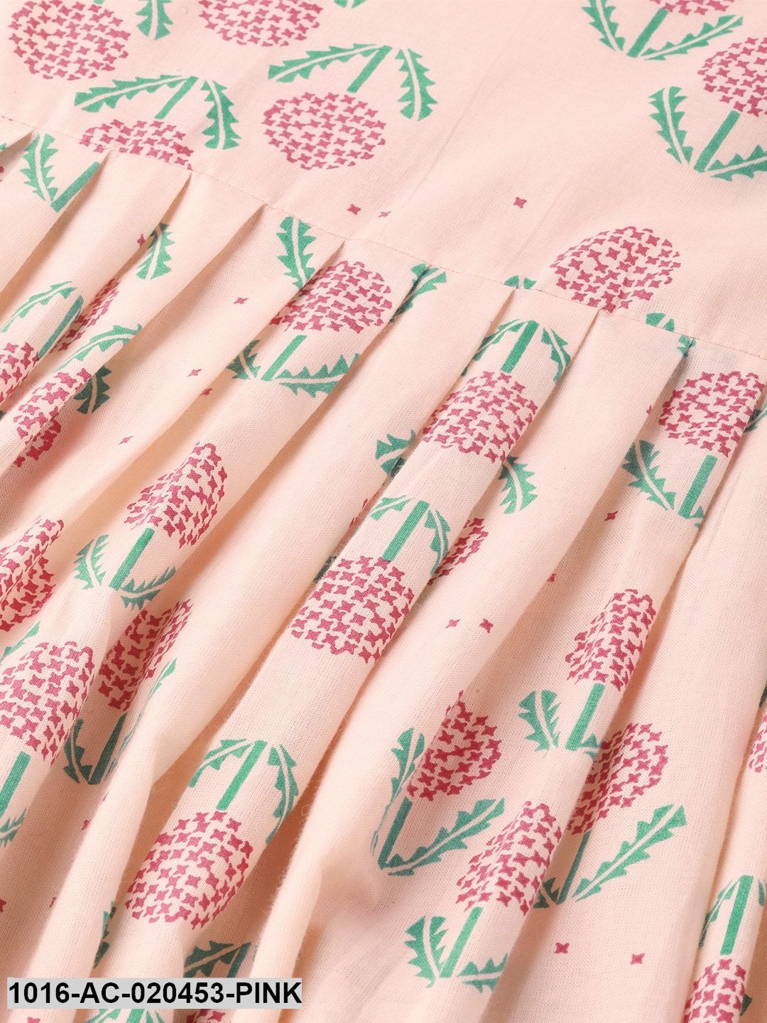 Pink & Green Printed A-Line Dress