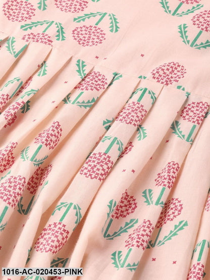 Pink & Green Printed A-Line Dress