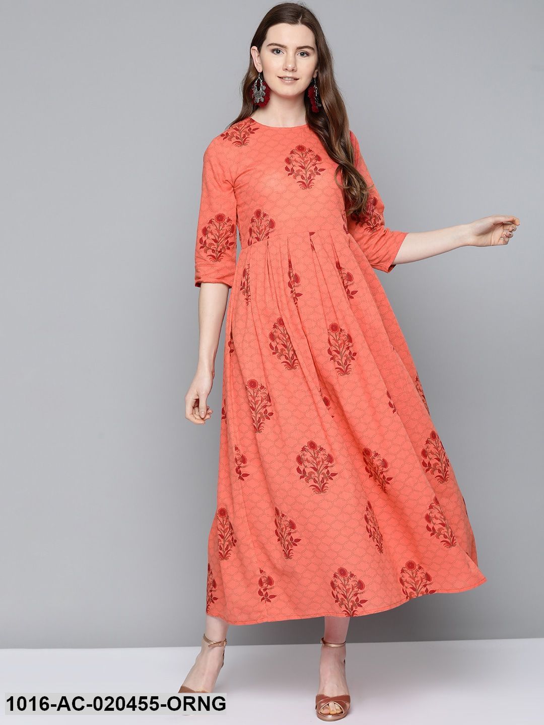 Orange & Burgundy Printed Maxi Dress