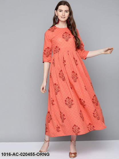 Orange & Burgundy Printed Maxi Dress