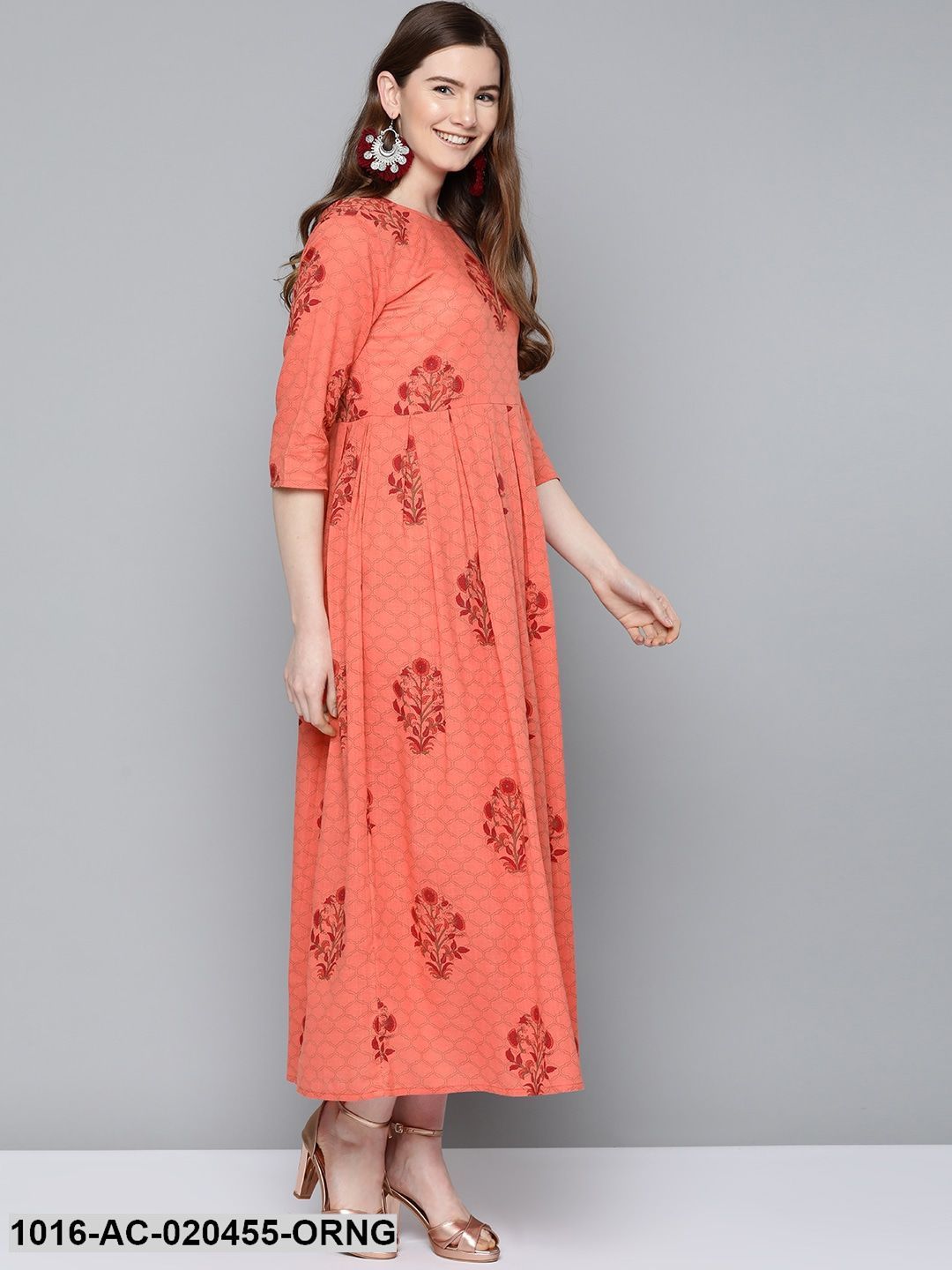 Orange & Burgundy Printed Maxi Dress