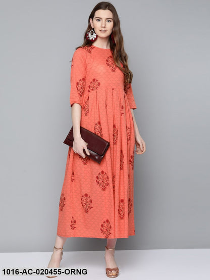 Orange & Burgundy Printed Maxi Dress