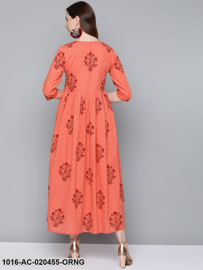 Orange & Burgundy Printed Maxi Dress