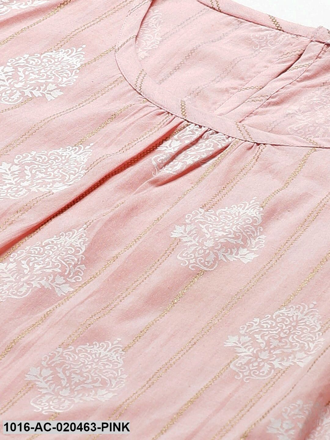 Pink & White Ethnic Print A-Line Dress