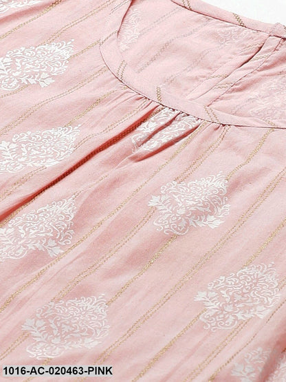 Pink & White Ethnic Print A-Line Dress