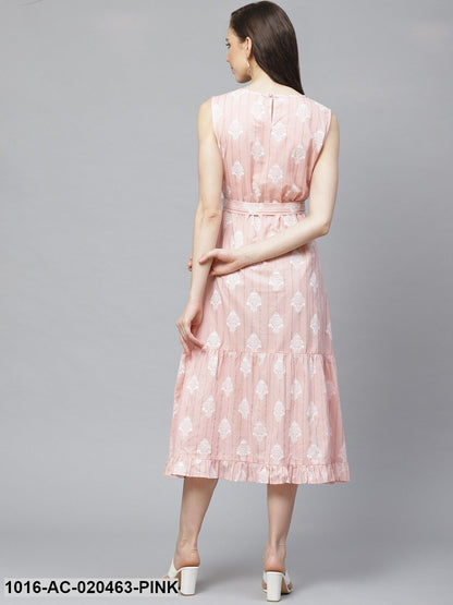 Pink & White Ethnic Print A-Line Dress
