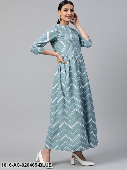 Blue & White Chevron Print Maxi Dress