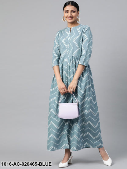 Blue & White Chevron Print Maxi Dress