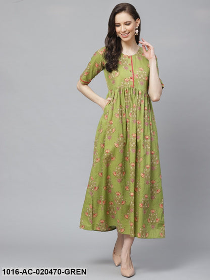 Green & Red Ethnic Printed Maxi Dress