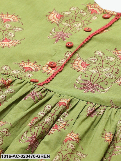 Green & Red Ethnic Printed Maxi Dress