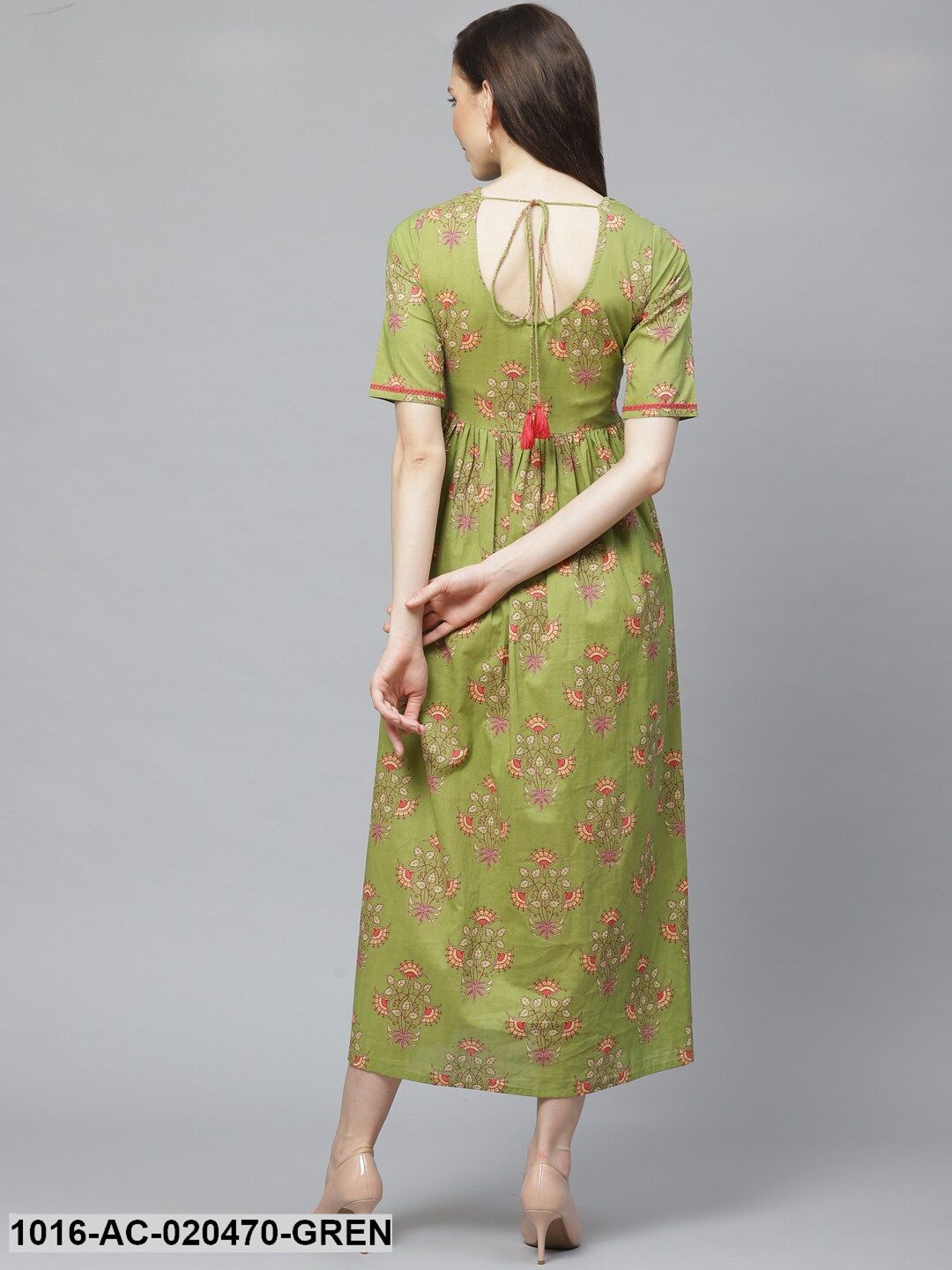 Green & Red Ethnic Printed Maxi Dress