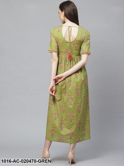 Green & Red Ethnic Printed Maxi Dress