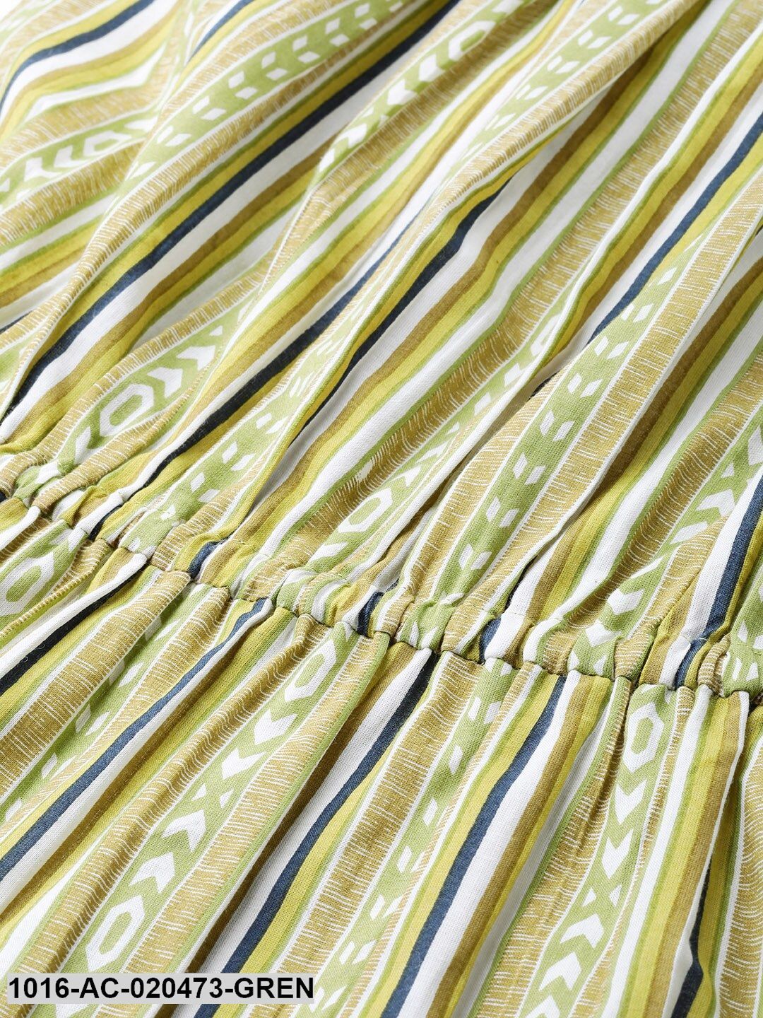 Green & Off-White Striped A-Line Dress