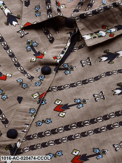 Charcoal Grey & Navy Blue Printed High-Low Maxi Dress