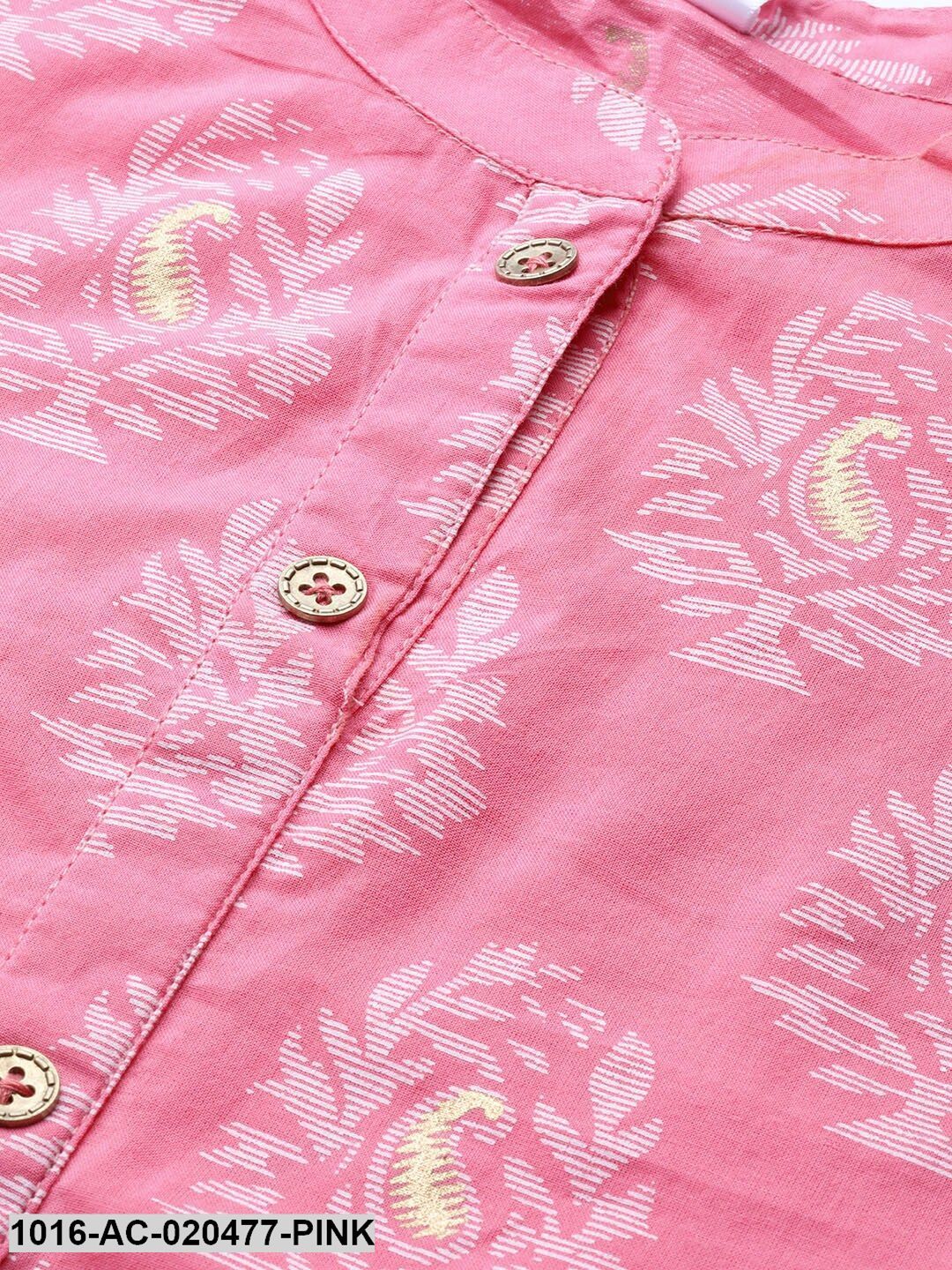 Pink & Off White Printed A-Line Dress