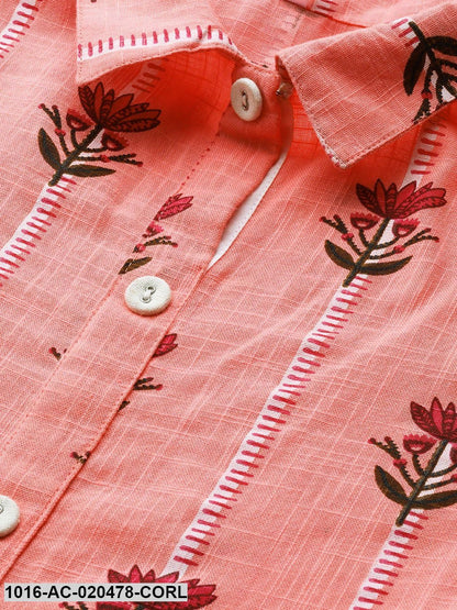 Coral Orange Printed Shirt Dress