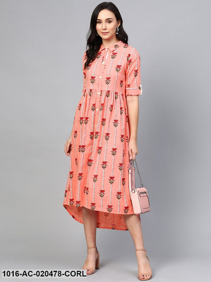 Coral Orange Printed Shirt Dress