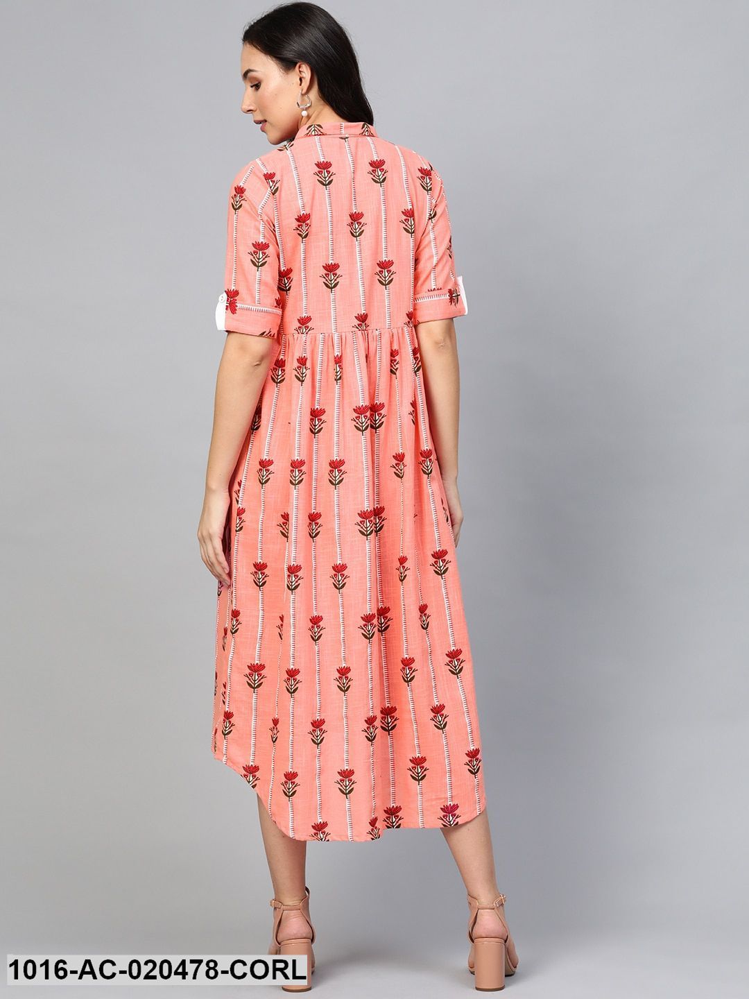 Coral Orange Printed Shirt Dress